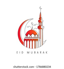 Illustration design vector mosque and moon for celebration eid mubarak