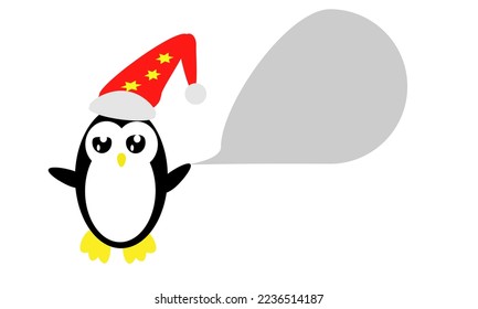Illustration design vector of Penguin use Christmas hat. Fit for Flash card, Icon, Clip art, Children book, sticker, etc.