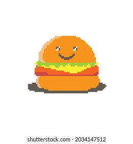 Illustration Design Vector Pixel Art 8bit Smile of burger