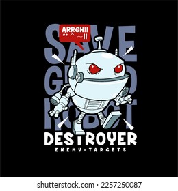 Illustrationsdesign-Vektorgrafik des Robotercartoons für das Design des T-Shirt-Konzepts