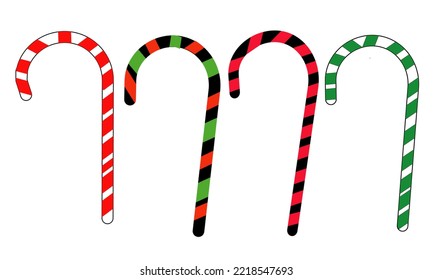 Illustration design vector Set of Isolated Candy Canes on White Background, Vector Illustration of Christmas Candy, Fit for icon, logo, clip art, flash card, etc.
