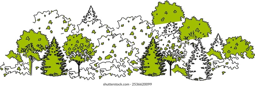 Diseño de ilustración Boceto de Vector Imagen de plantas de árboles en parques y bosques para reverdecer en la metrópoli 7q.eps
