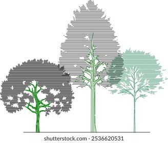 Diseño de ilustración Boceto de Vector Imagen de plantas de árboles en parques y bosques para reverdecer la ciudad