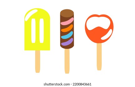Illustration design vector of three set ice cream stick, Fit for icon, logo, background, flash card, clip art, etc.