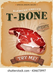
Illustration of a design vintage and grunge textured poster, with butcher t-bone beef steak icon, for fast food snack