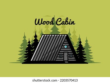 Illustration design of a vintage wood cabin