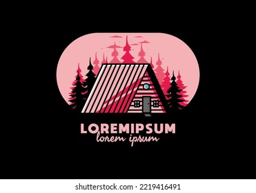 Illustration design of a vintage wood cabin