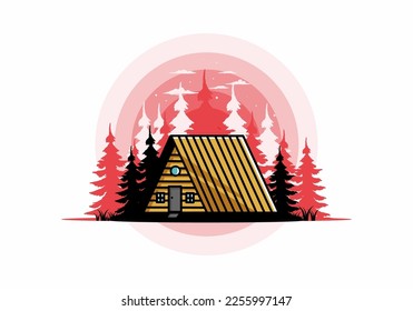 Illustration design of a vintage wood cabin