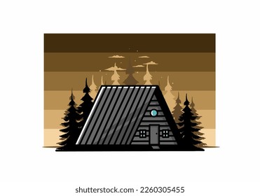 Illustration design of a vintage wood cabin
