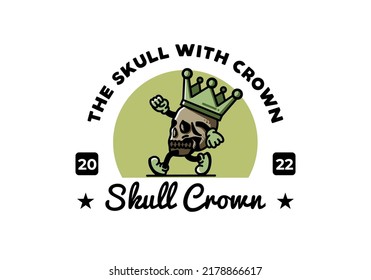 Illustration design of a Walking skull wearing a big crown