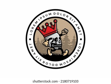 Illustration design of a Walking skull wearing a big crown