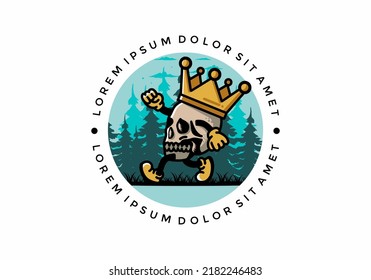 Illustration design of a Walking skull wearing a big crown