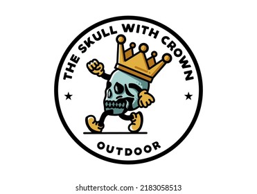 Illustration design of a Walking skull wearing a big crown