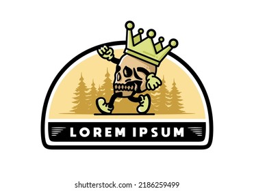 Illustration design of a Walking skull wearing a big crown