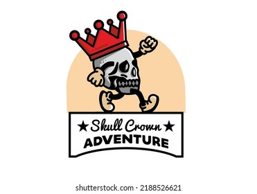Illustration design of a Walking skull wearing a big crown