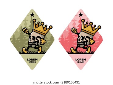 Illustration design of a Walking skull wearing a big crown