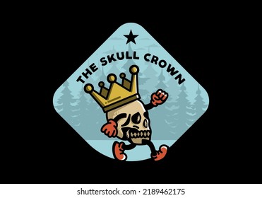 Illustration design of a Walking skull wearing a big crown