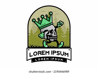 Illustration design of a Walking skull wearing a big crown