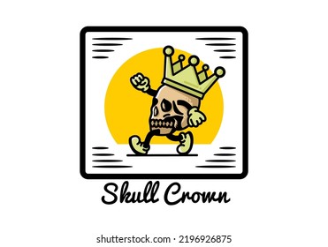 Illustration design of a Walking skull wearing a big crown