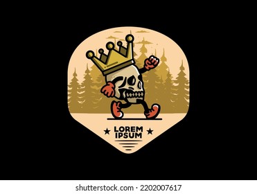 Illustration design of a Walking skull wearing a big crown