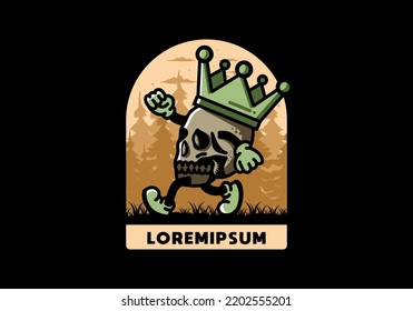 Illustration design of a Walking skull wearing a big crown