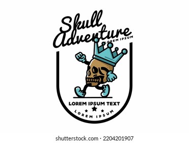 Illustration design of a Walking skull wearing a big crown