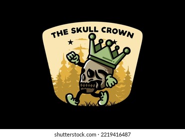 Illustration design of a Walking skull wearing a big crown