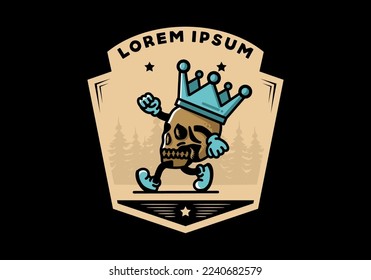 Illustration design of a Walking skull wearing a big crown