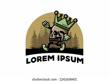 Illustration design of a Walking skull wearing a big crown