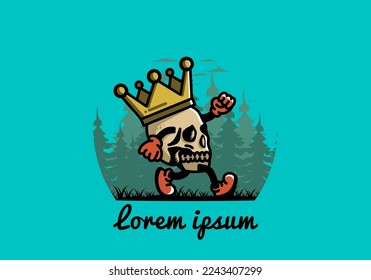 Illustration design of a Walking skull wearing a big crown