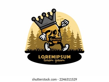 Illustration design of a Walking skull wearing a big crown