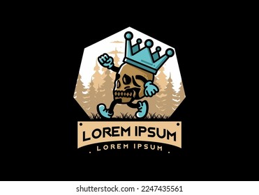 Illustration design of a Walking skull wearing a big crown