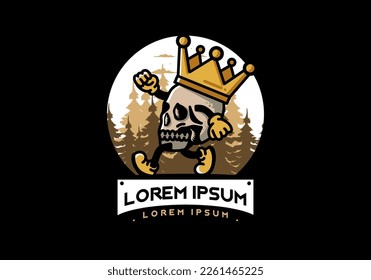 Illustration design of a Walking skull wearing a big crown