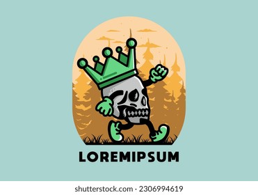 Illustration design of a Walking skull wearing a big crown