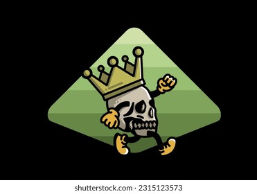 Illustration design of a Walking skull wearing a big crown