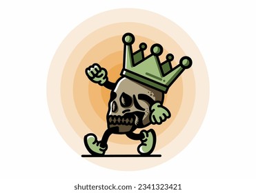 Illustration design of a Walking skull wearing a big crown