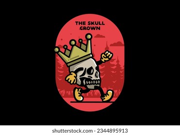 Illustration design of a Walking skull wearing a big crown