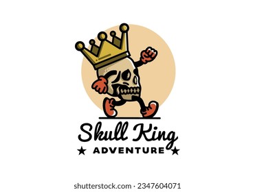 Illustration design of a Walking skull wearing a big crown