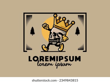 Illustration design of a Walking skull wearing a big crown