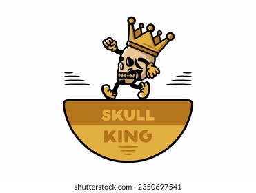 Illustration design of a Walking skull wearing a big crown