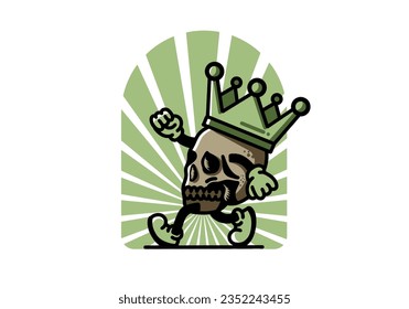 Illustration design of a Walking skull wearing a big crown