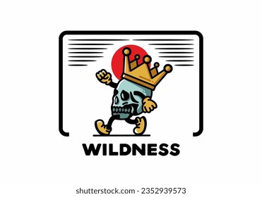 Illustration design of a Walking skull wearing a big crown