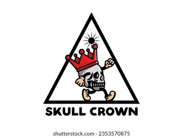 Illustration design of a Walking skull wearing a big crown