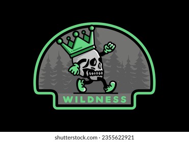 Illustration design of a Walking skull wearing a big crown