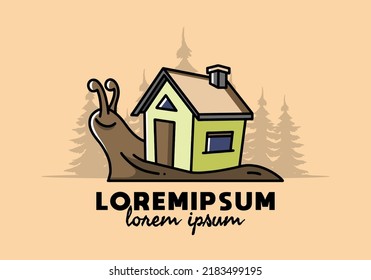 Illustration design of a walking snail and house