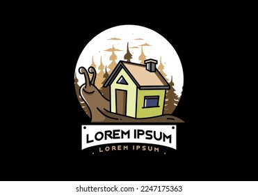 Illustration design of a walking snail and house