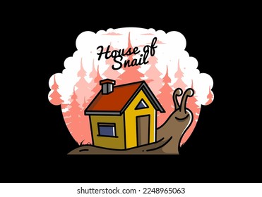 Illustration design of a walking snail and house