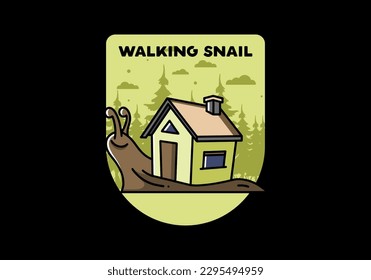 Illustration design of a walking snail and house