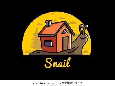 Illustration design of a walking snail and house