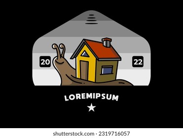Illustration design of a walking snail and house